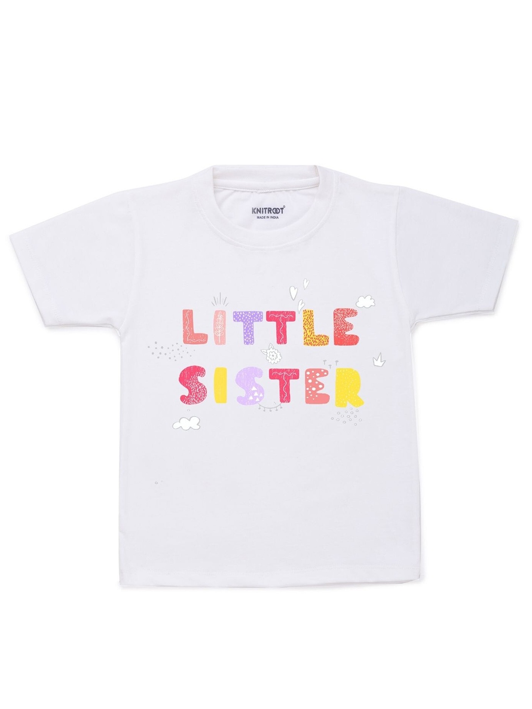 

KNITROOT Kids White Little Sis Printed T-shirt