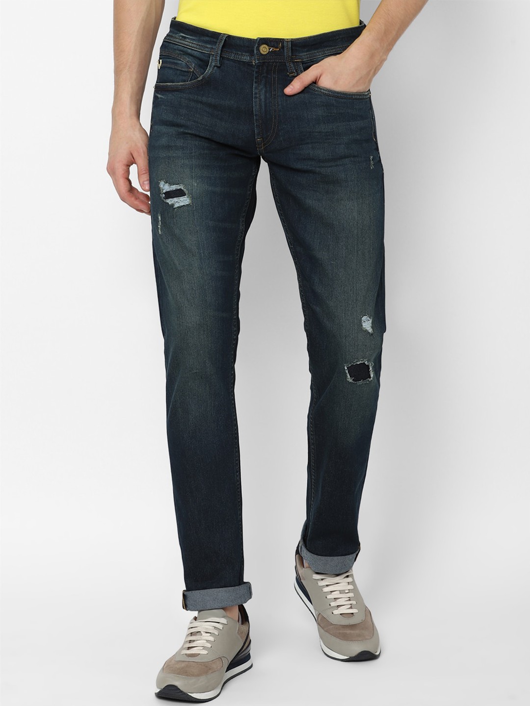 

Allen Solly Men Navy Blue Slim Fit Mildly Distressed Light Fade Stretchable Jeans