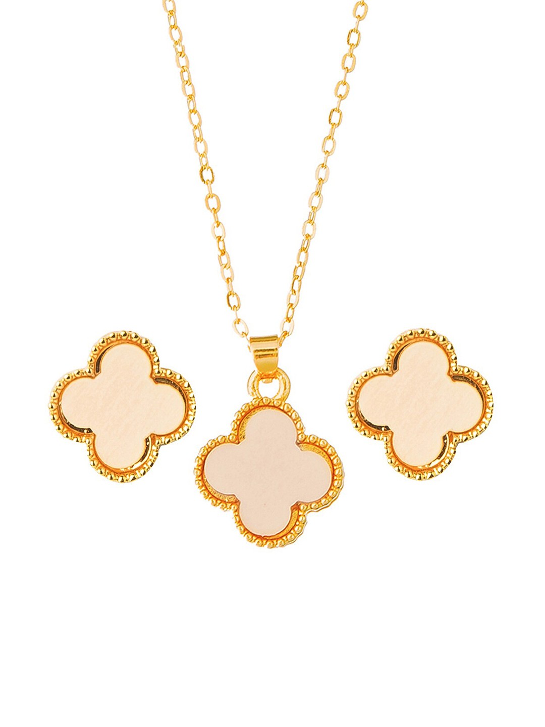 

Moon Dust Gold-Plated Flower Clover Chain & Pendant With Earring Set