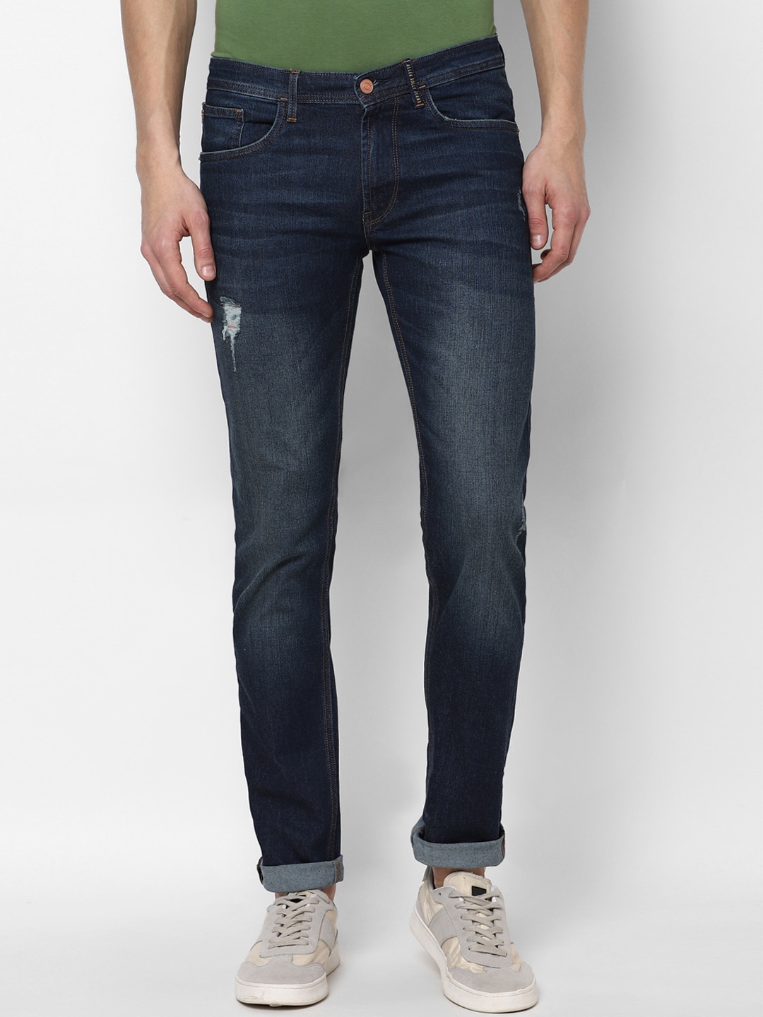 

Allen Solly Men Navy Blue Skinny Fit Low Distress Heavy Fade Jeans