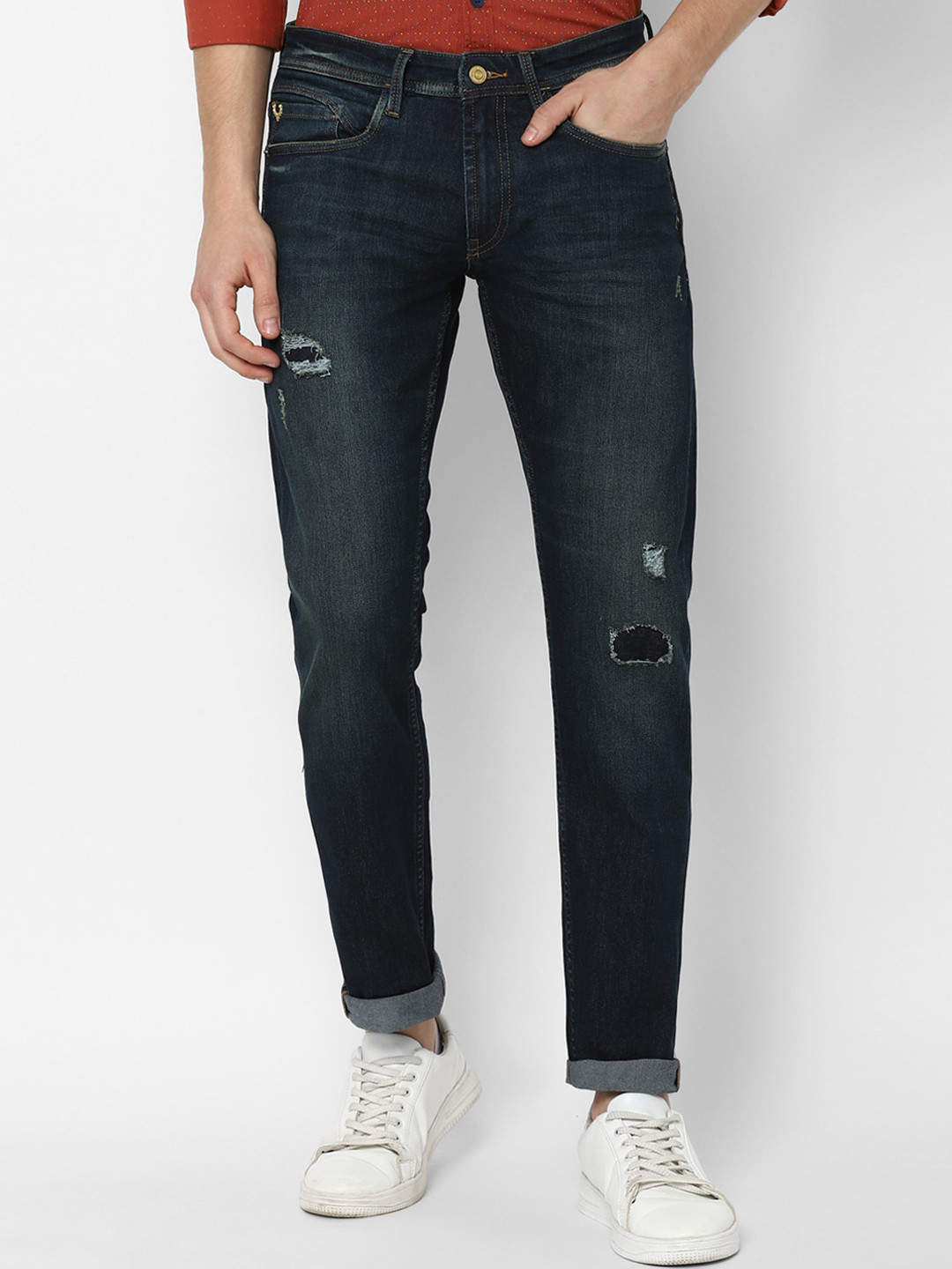 

Allen Solly Men Navy Blue Slim Fit Mildly Distressed Light Fade Jeans