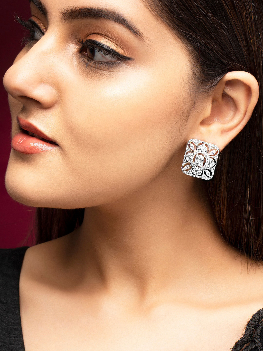 

Rubans Silver-Toned Square Studs Earrings