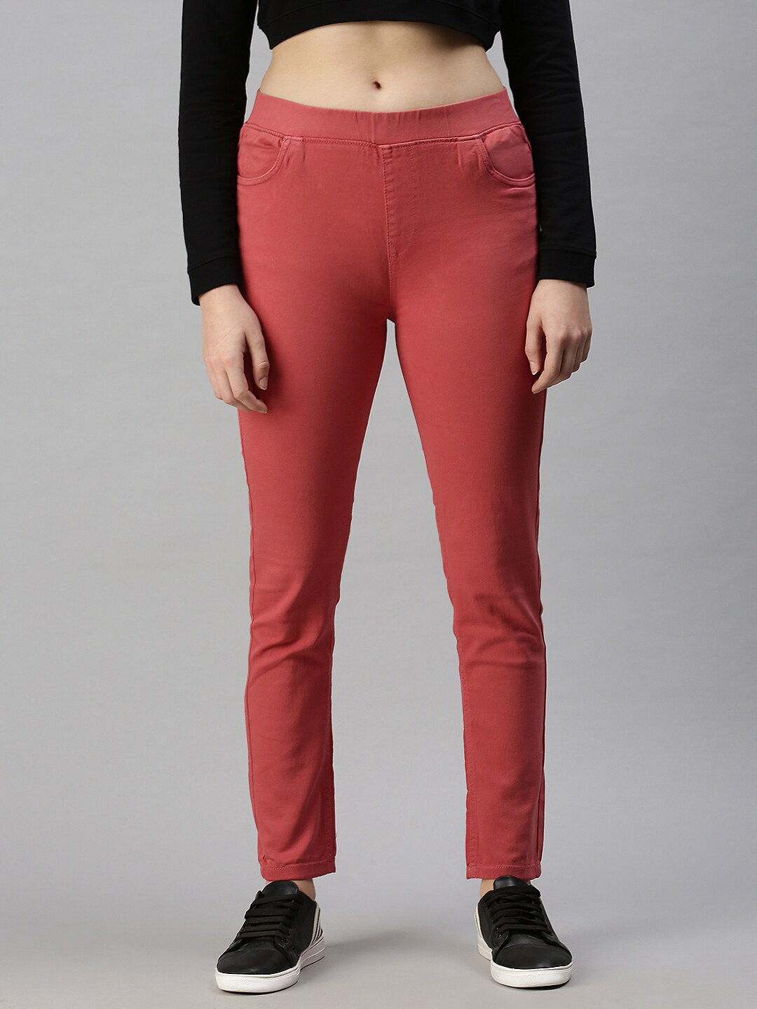 

De Moza Women Pink Solid Skinny-Fit Jeggings