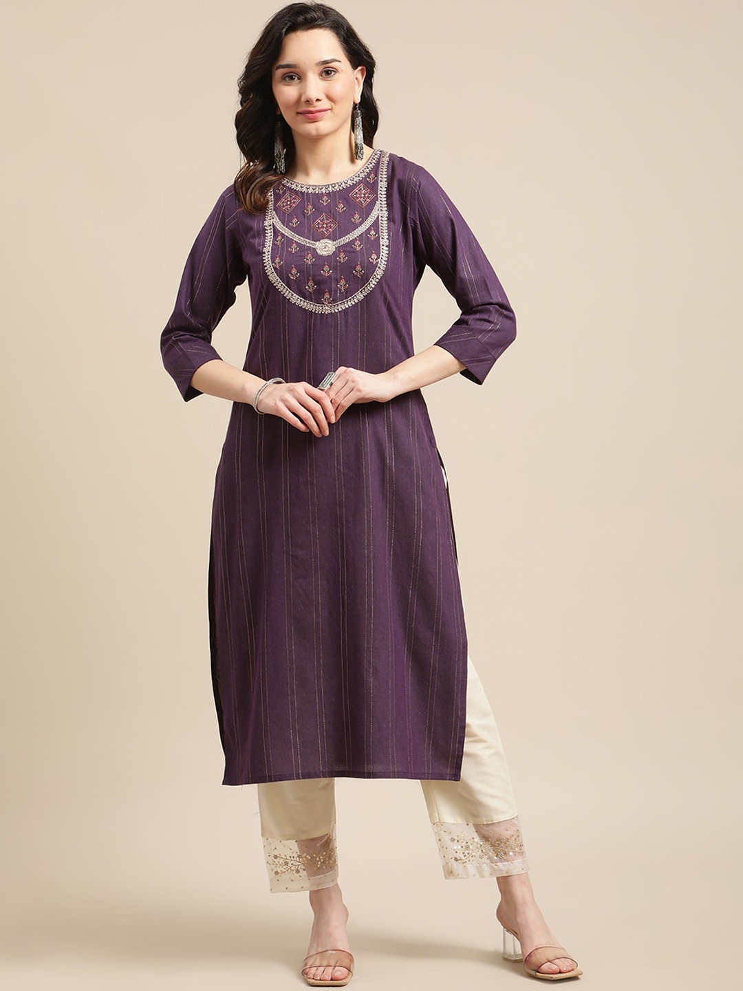 

KSUT Women Burgundy Yoke Design Thread Work Kurta