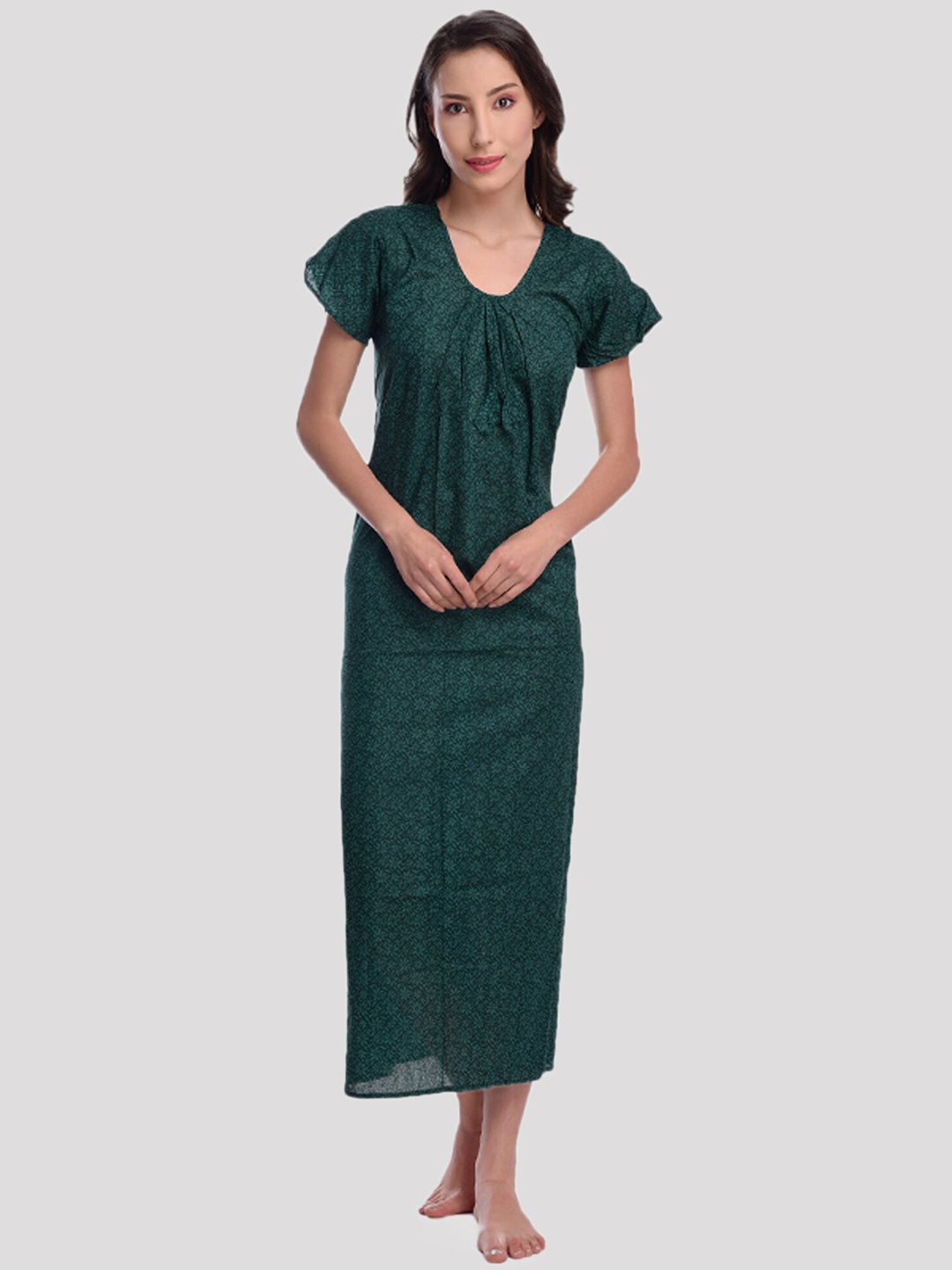 

CIERGE Green Printed Pure Cotton Maxi Nightdress