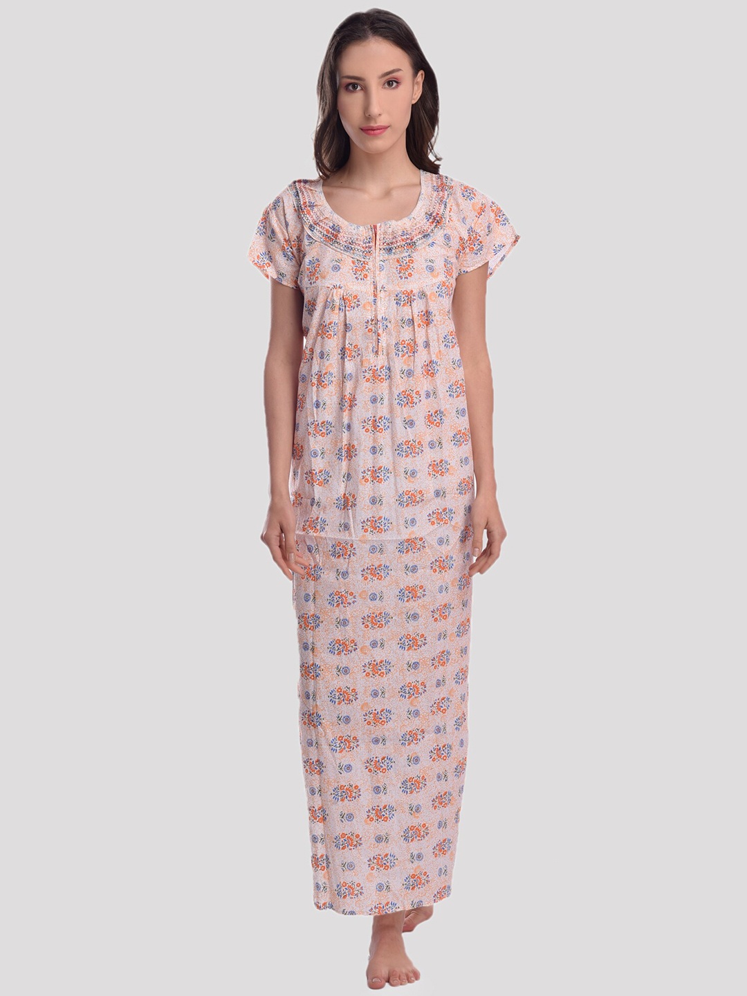 

CIERGE Orange Printed Maxi Nightdress