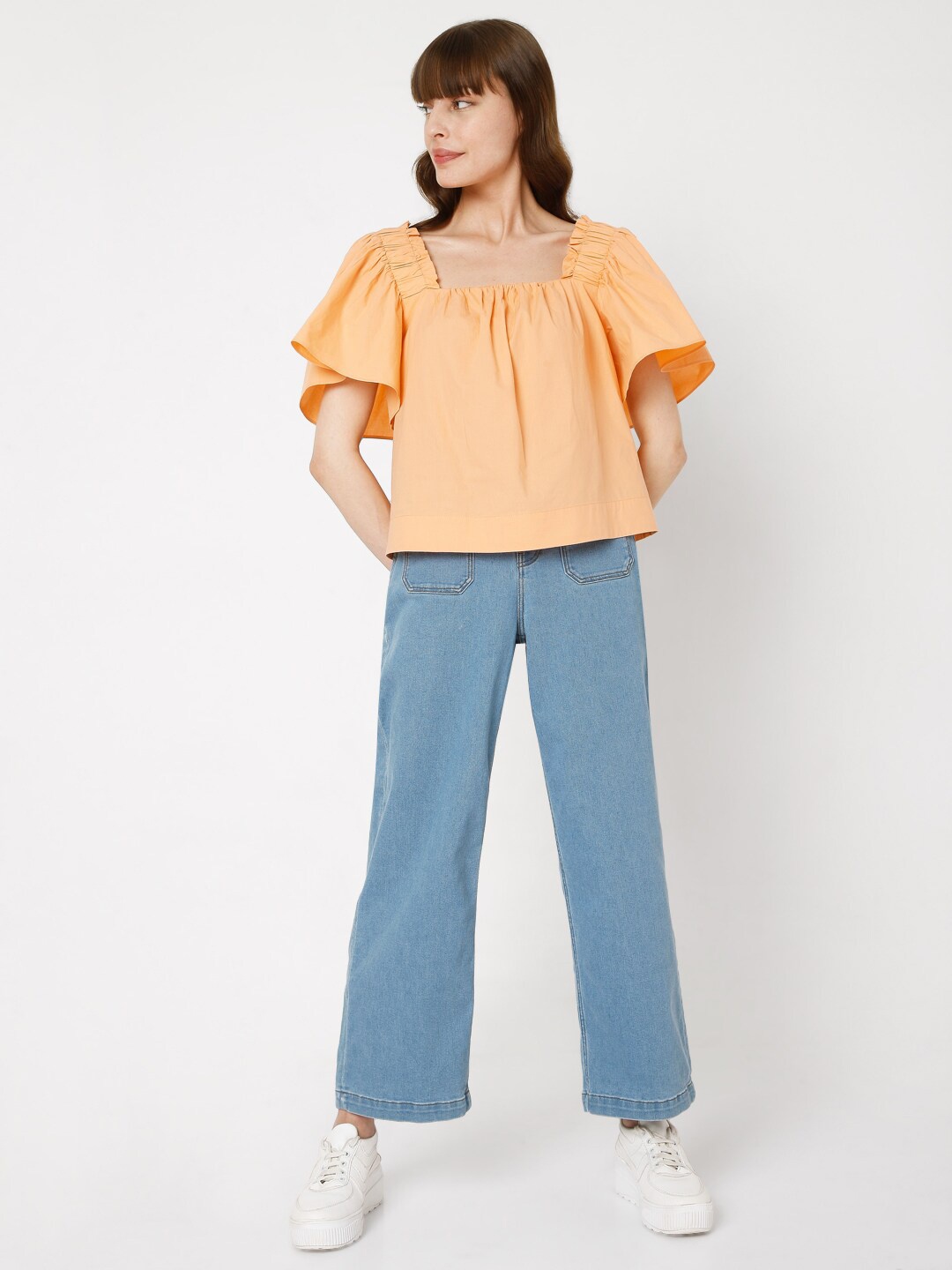 

Vero Moda Peach-Coloured Pure Cotton Top