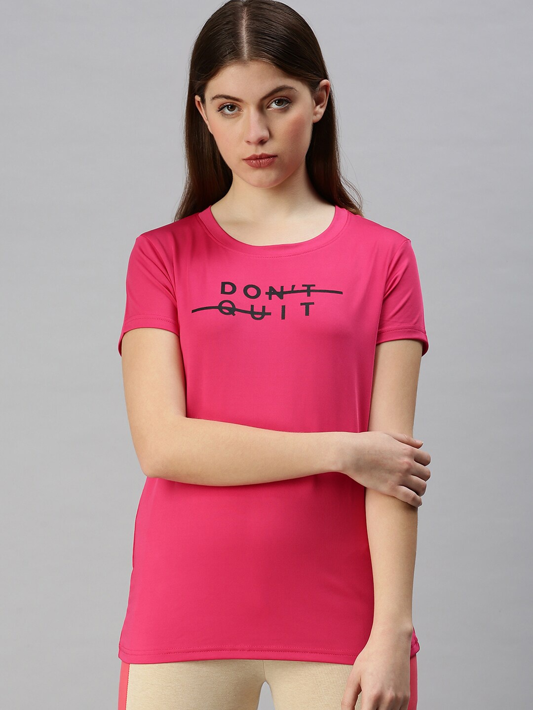 

De Moza Women Pink & Black Typography Printed T-shirt