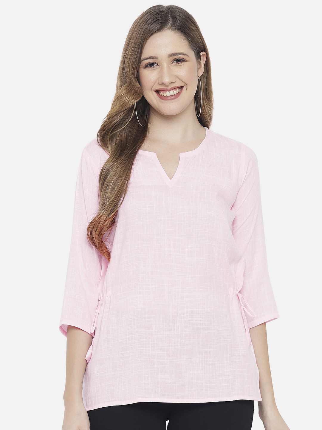 

Indietoga Pink Solid Side Elastic Kurti Top