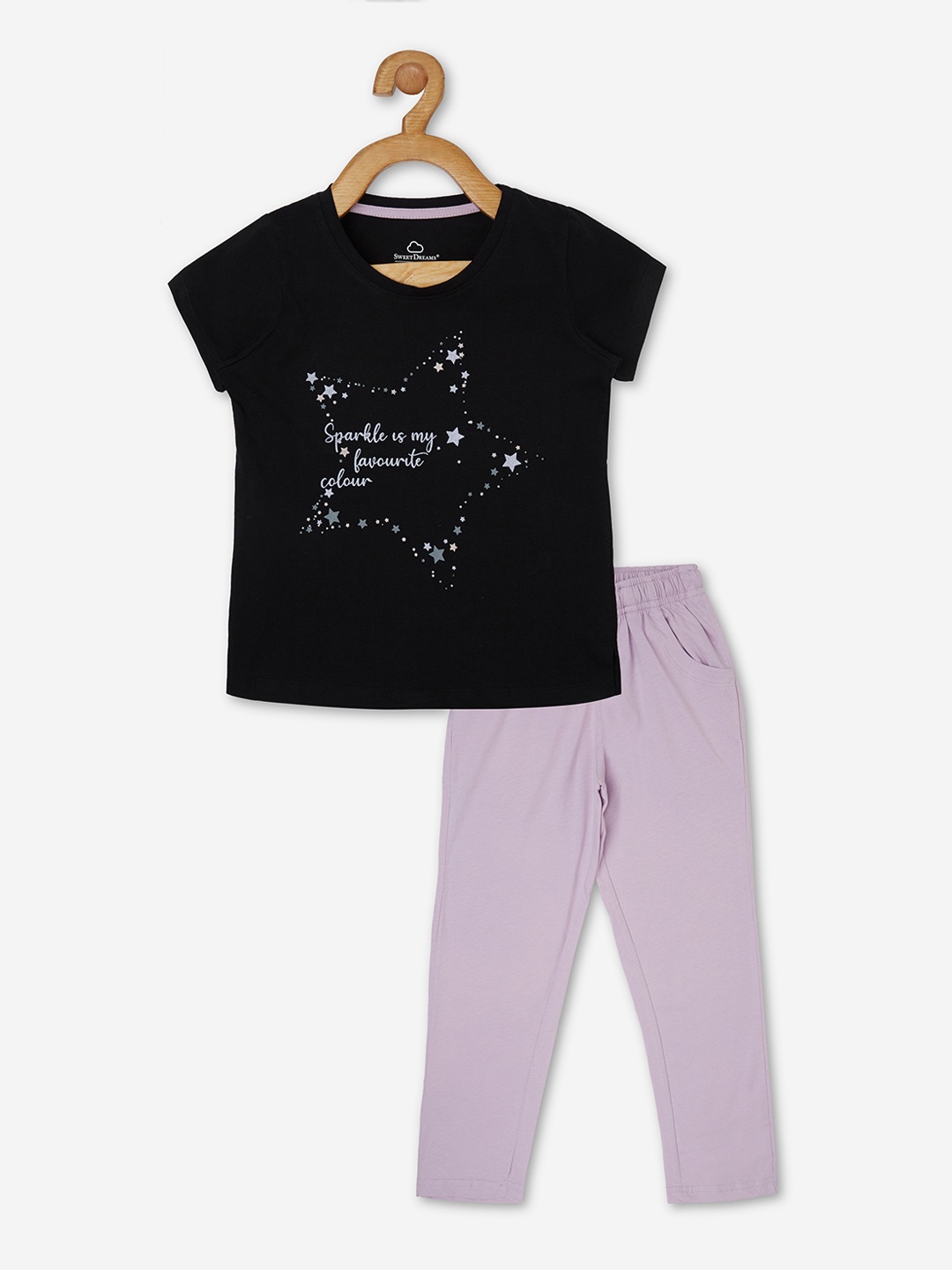 

Sweet Dreams Girls Black & Lavender Night suit