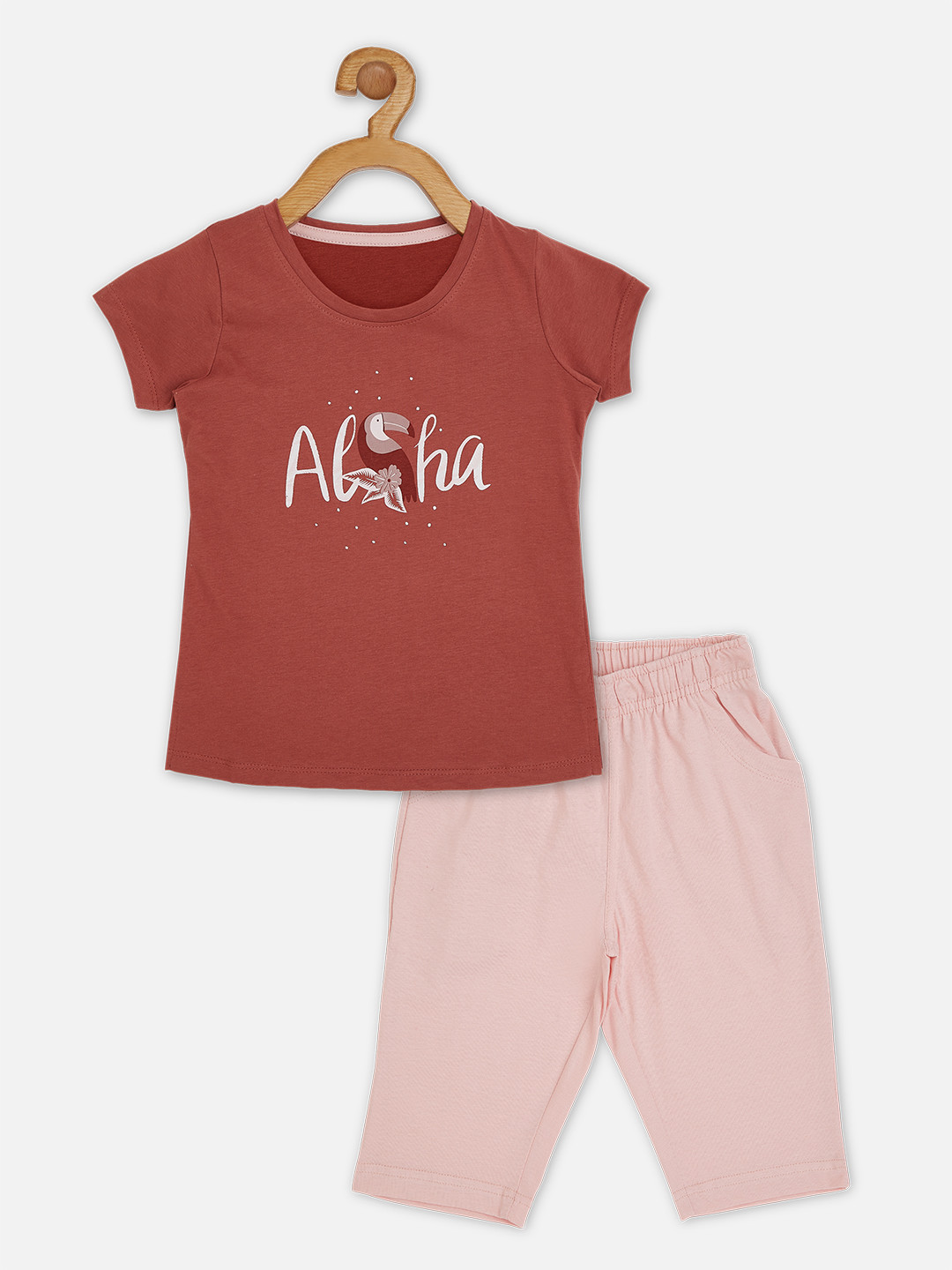 

Sweet Dreams Girls Rust Brown & Pink Printed Night Suit