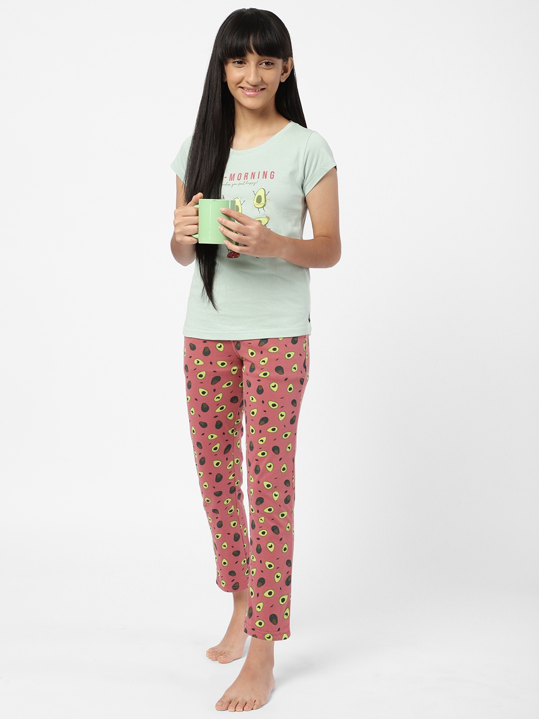 

Sweet Dreams Girls Green & Brown Printed Night suit