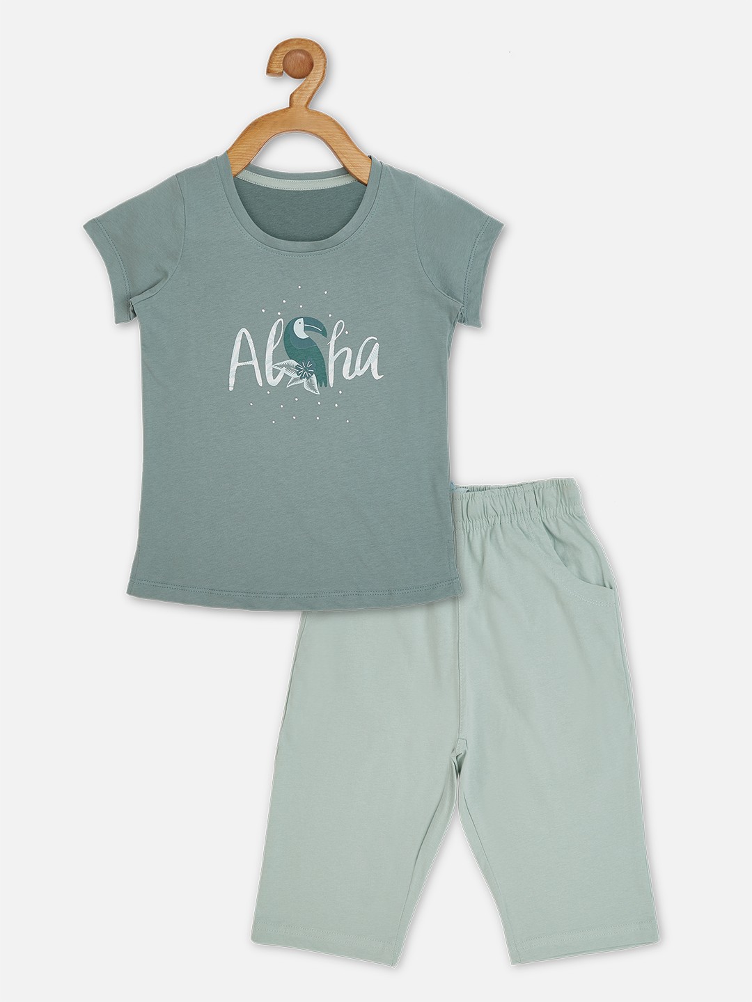 

Sweet Dreams Girls Green Printed Night Suit