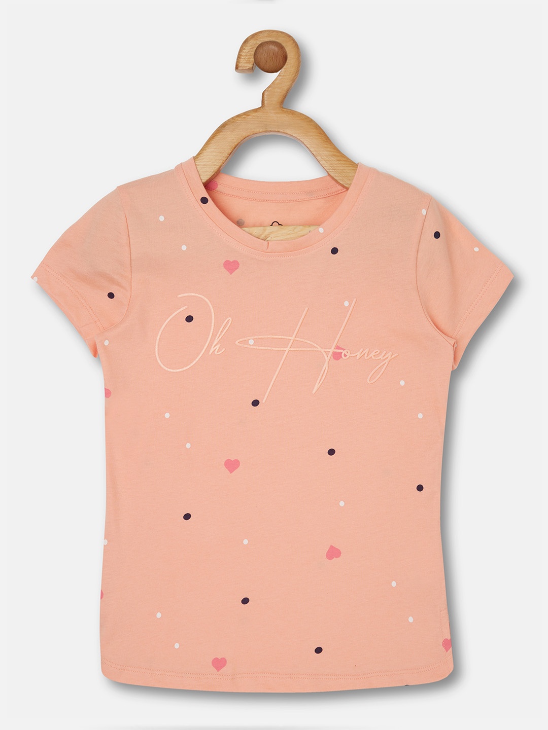

Sweet Dreams Girls Peach-Coloured & Pink Printed Cotton T-shirt