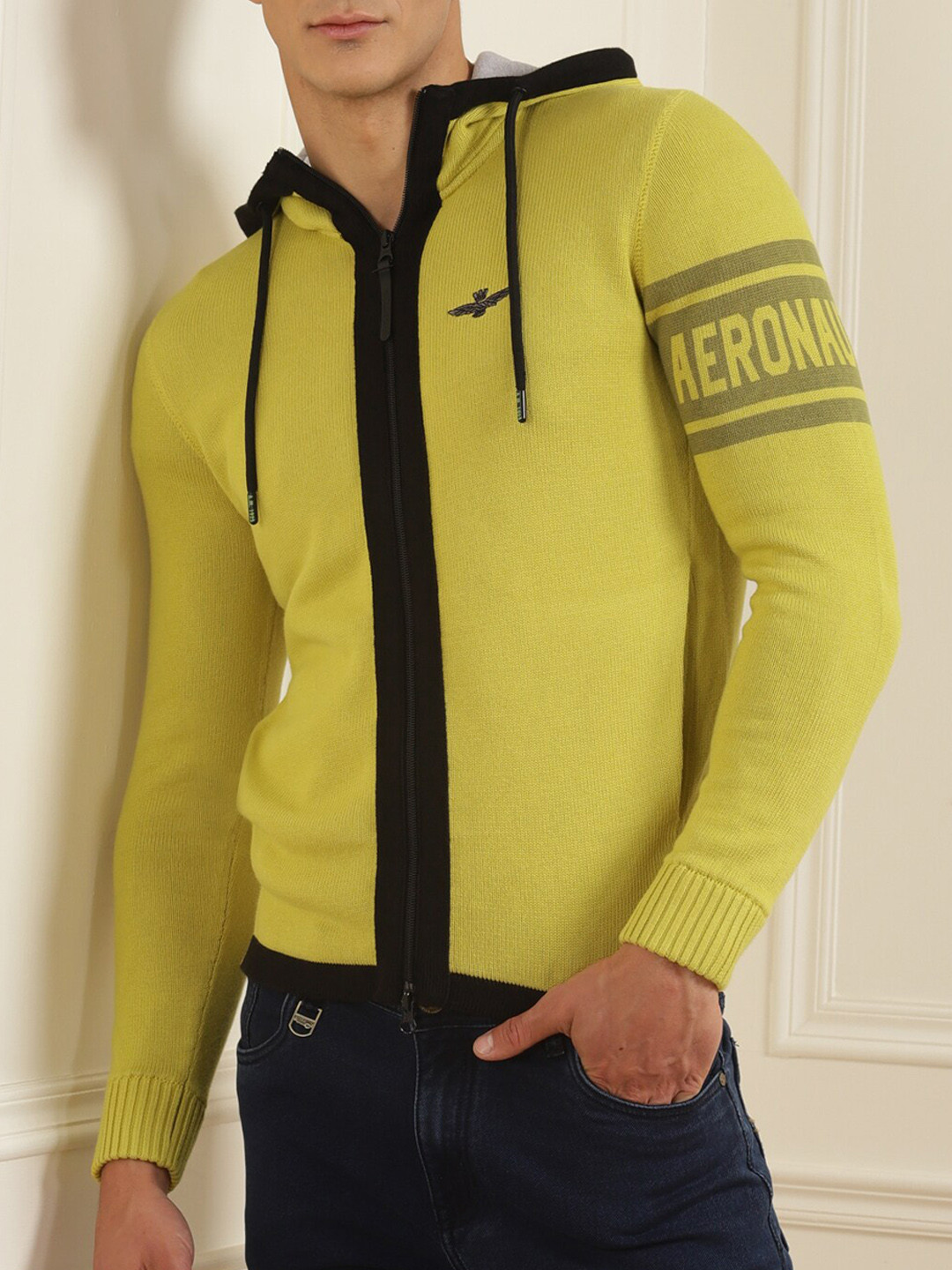 

Aeronautica Militare Men Yellow Lightweight Hooded Tailored Jacket