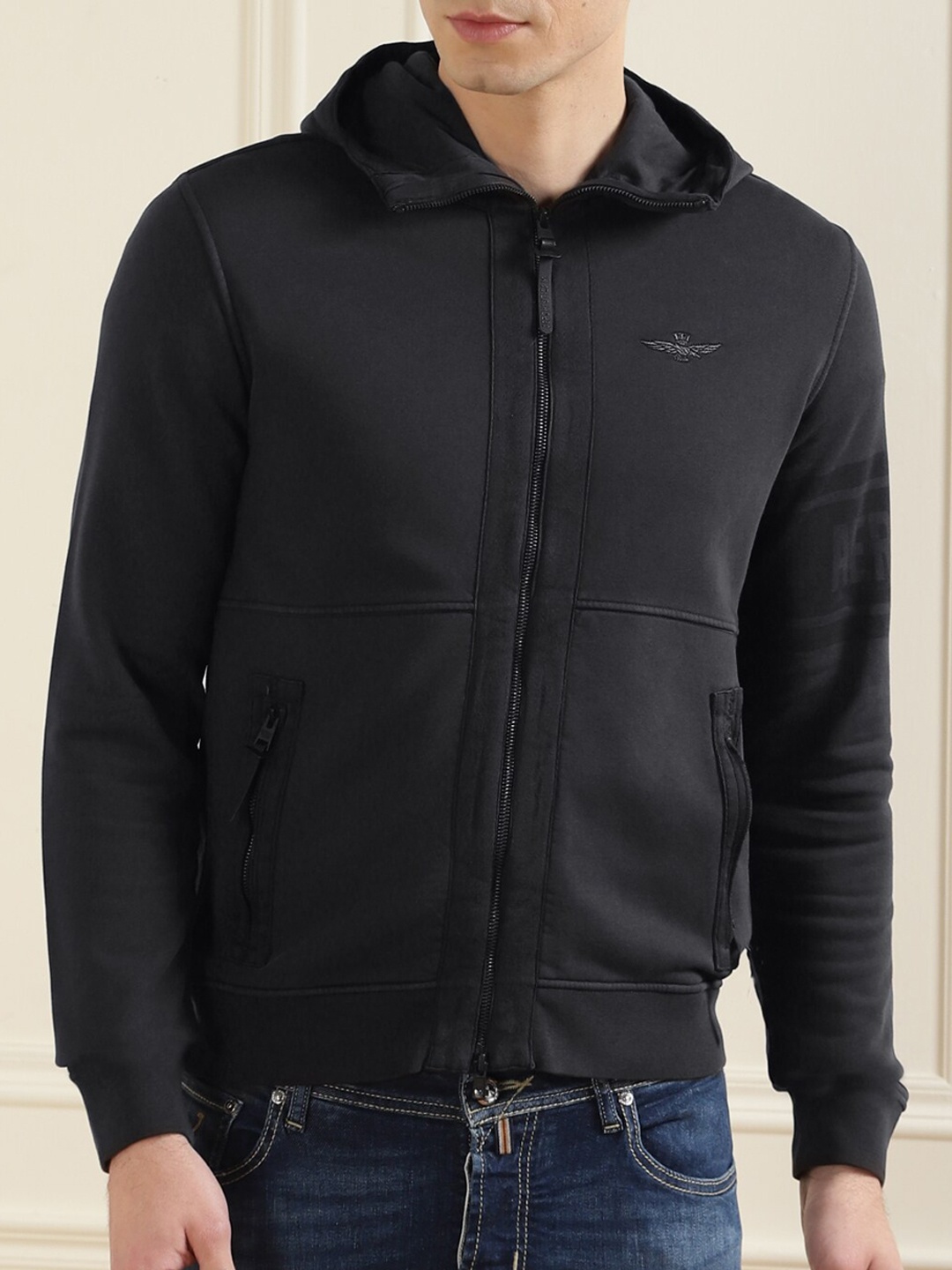 

Aeronautica Militare Men Black Lightweight Bomber Jacket