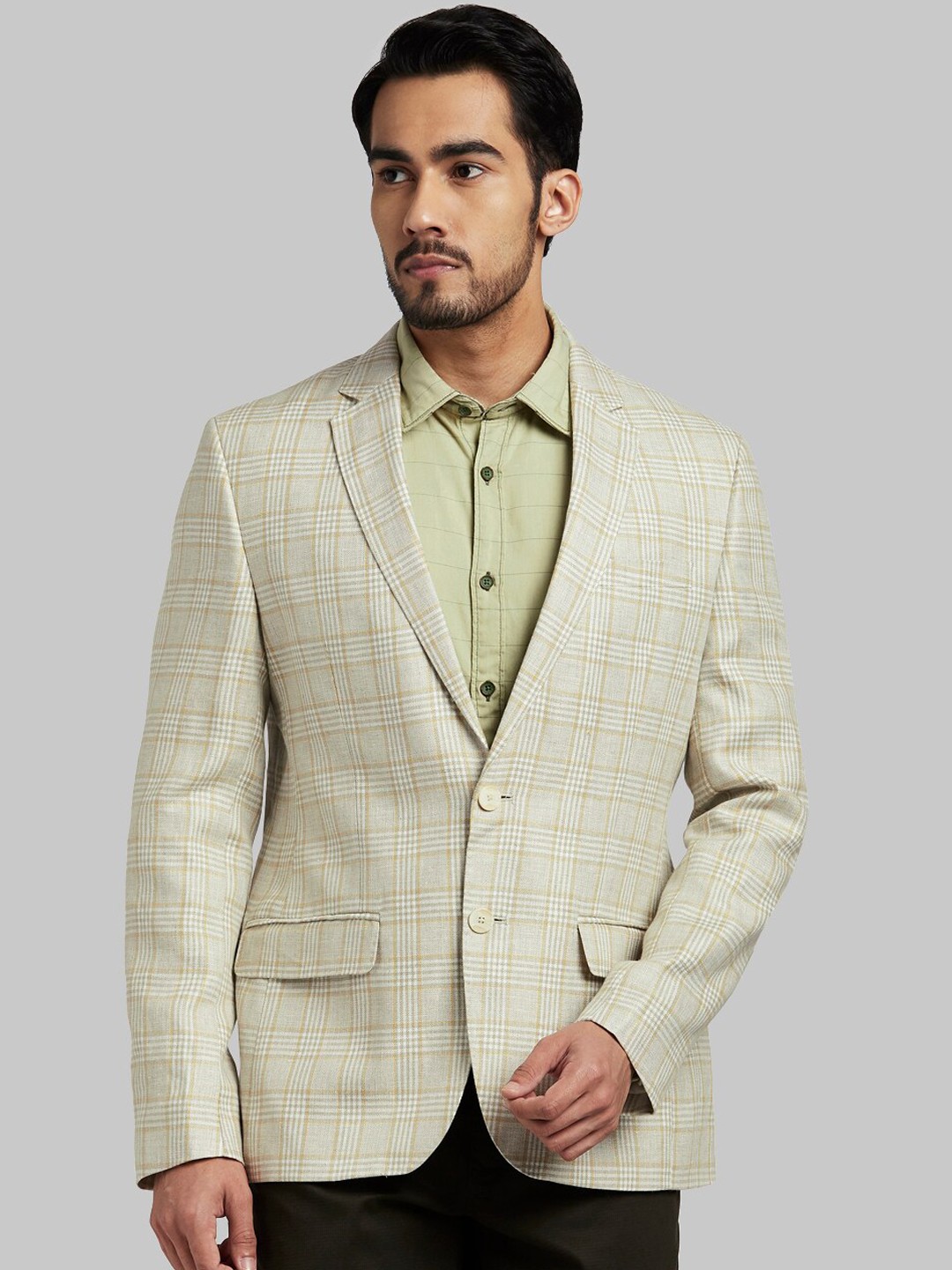 

Parx Men Beige Checked Comfort Fit Casual Single Breasted Blazer