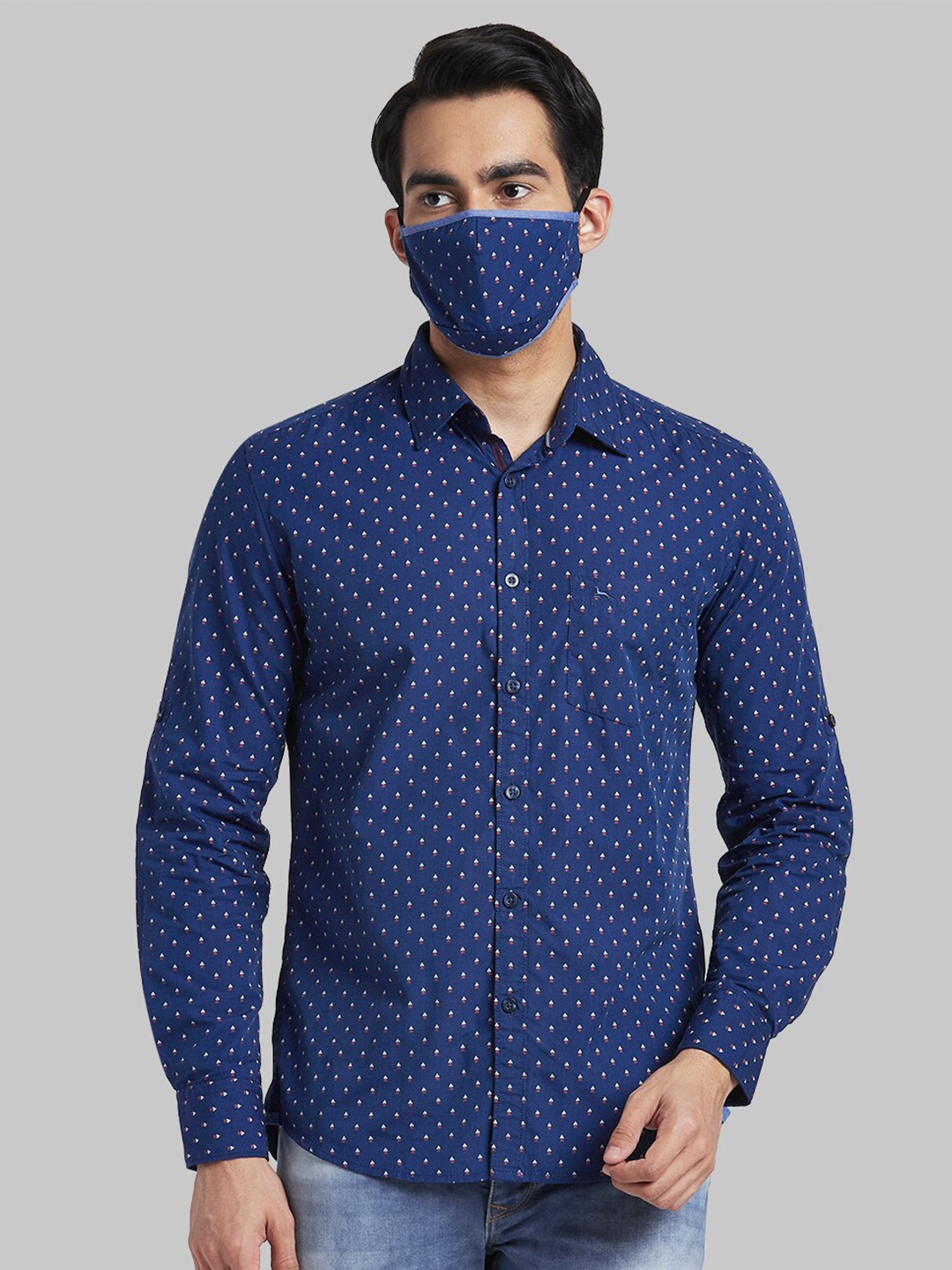 

Parx Men Blue Slim Fit Printed Cotton Casual Shirt