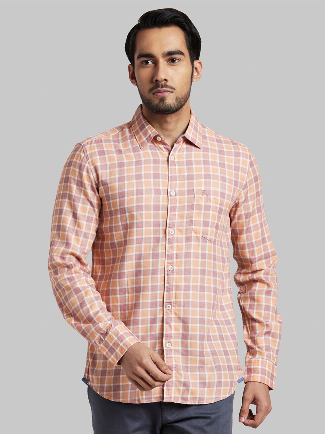 

Parx Men Orange Slim Fit Checked Casual Shirt