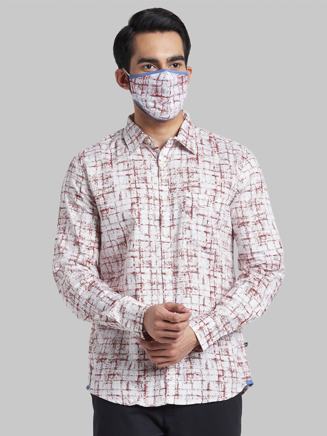 

Parx Men Red Slim Fit Printed Cotton Casual Shirt