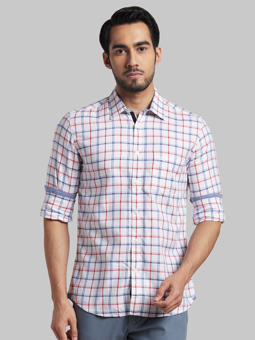 

Parx Men White Slim Fit Checked Cotton Casual Shirt