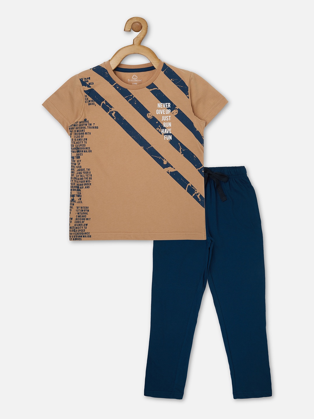 

Sweet Dreams Boys Orange & Navy Blue Printed Night suit
