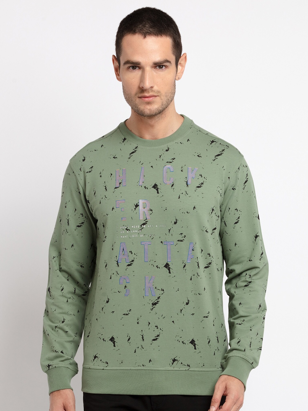 

Status Quo Men Olive Green Printed Sweatshirt