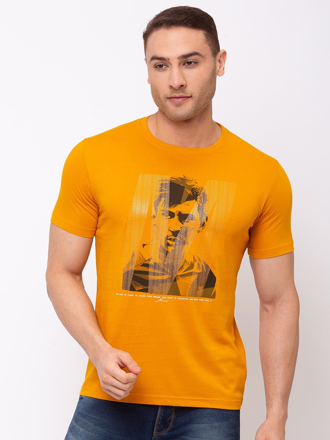 

Status Quo Men Mustard Yellow Printed T-shirt