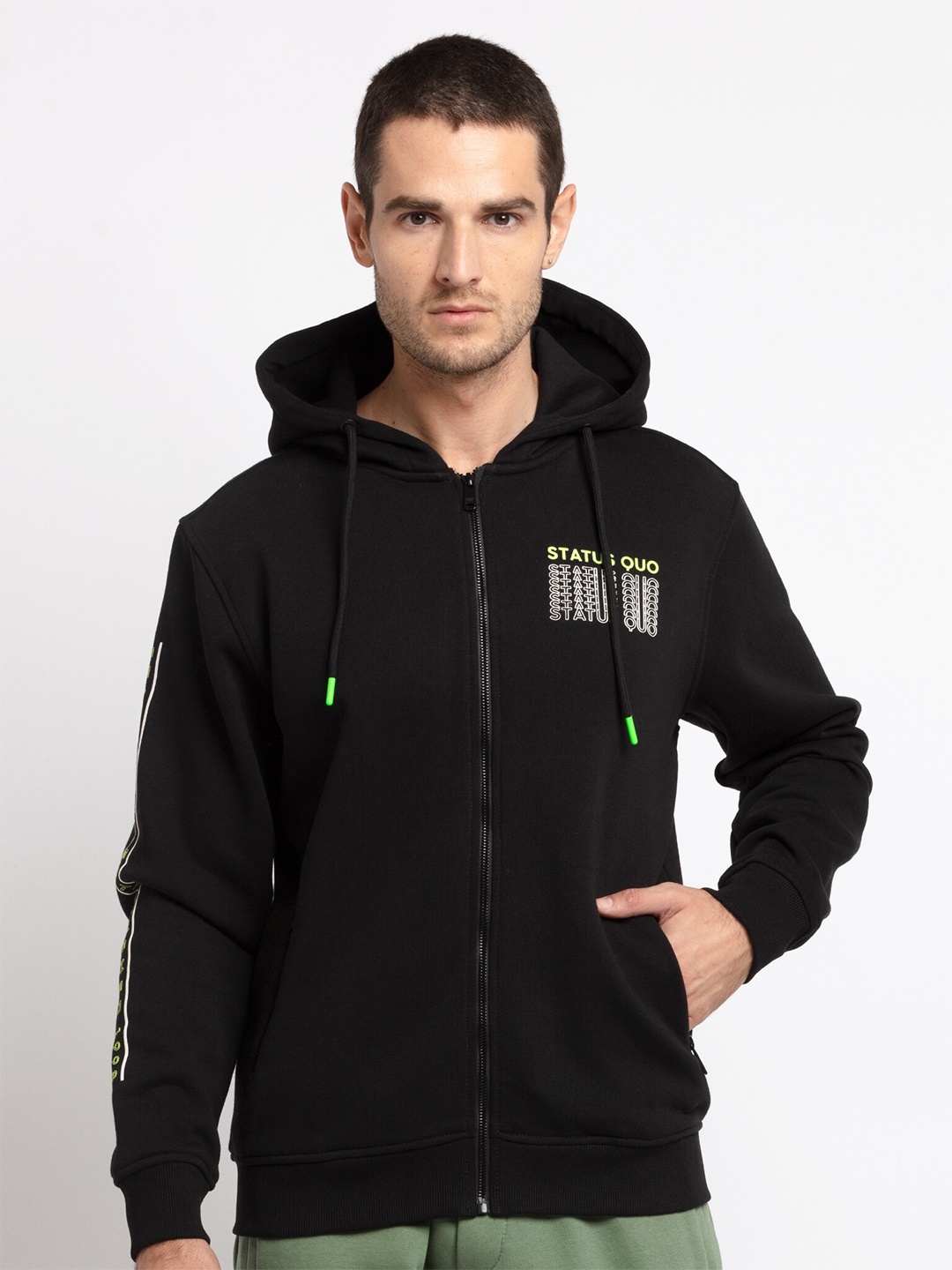 

Status Quo Men Black Printed Hooded Sweatshirt