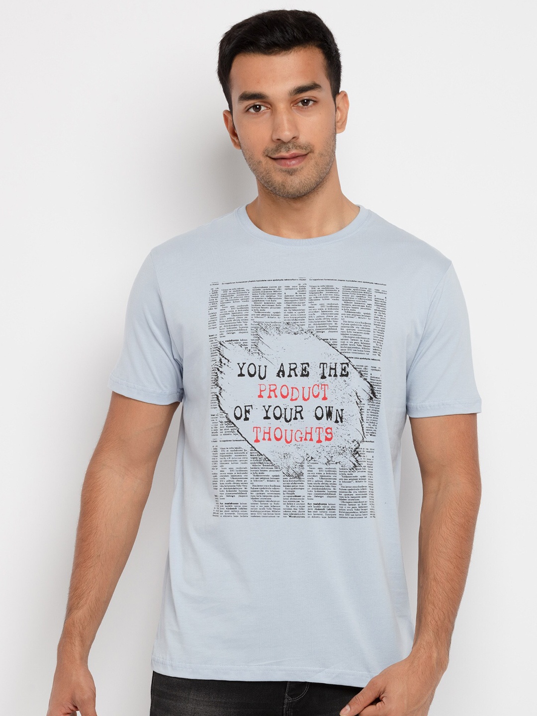 

Status Quo Men Blue Typography Printed Raw Edge T-shirt