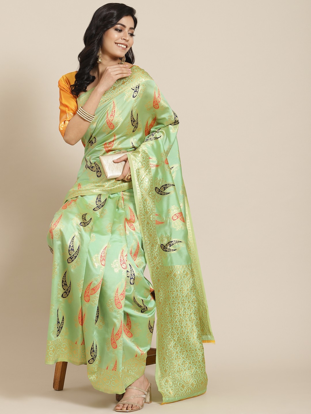 

SERONA FABRICS Green Woven Design Banarasi Saree