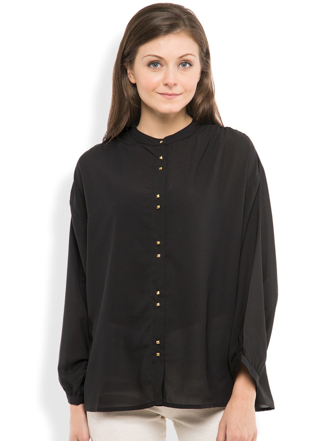

Tokyo Talkies Women Black Solid Semi-Sheer Top