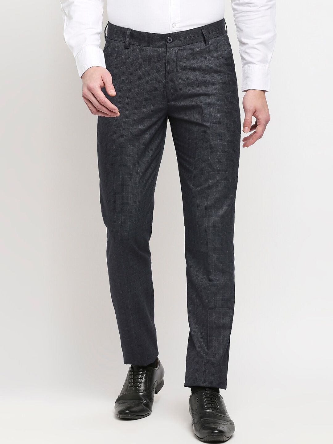 

Solemio Men Blue Checked Relaxed Regular Fit Formal Trousers