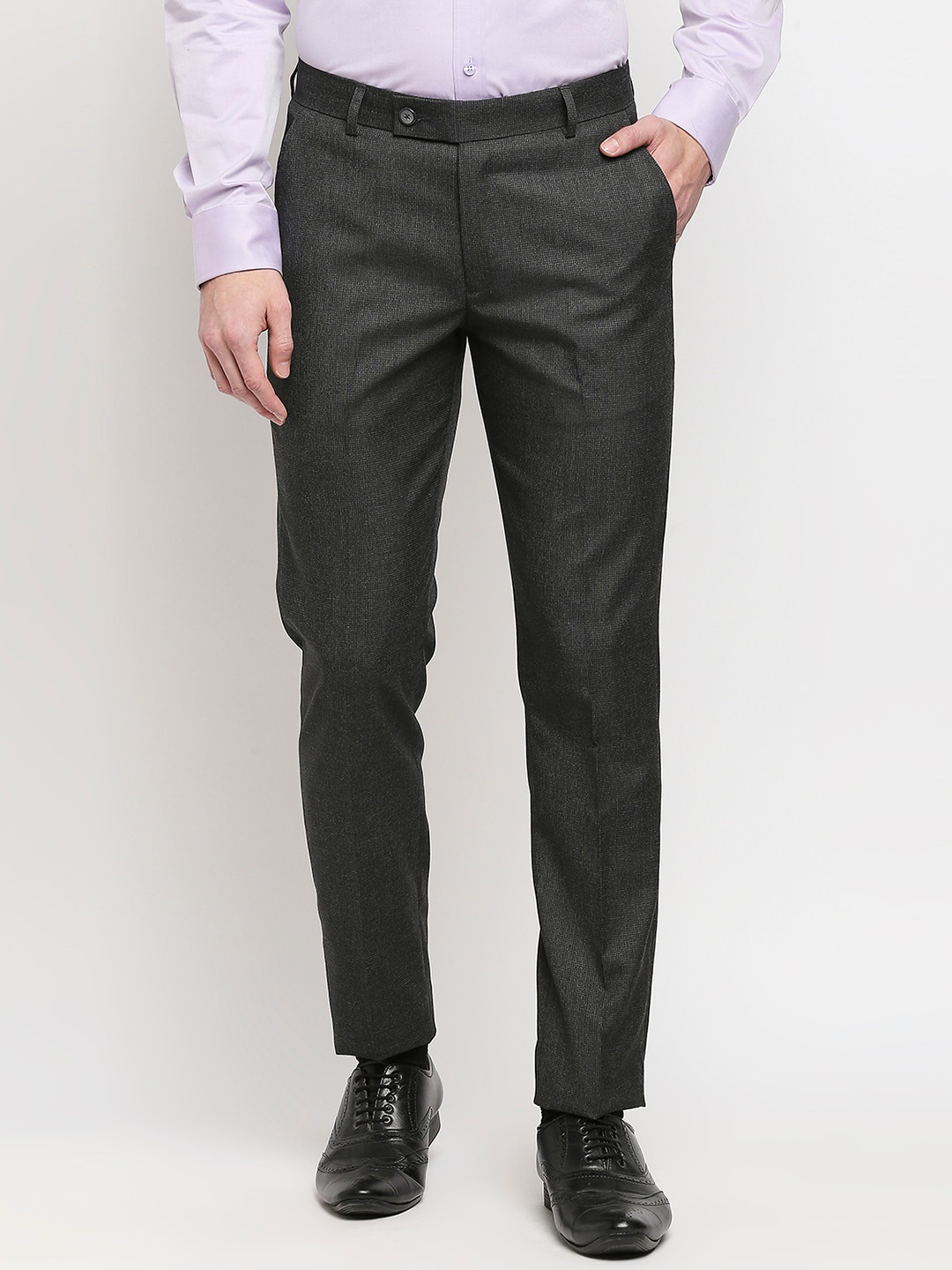 

Solemio Men Grey Textured Relaxed Regular Fit Formal Trousers