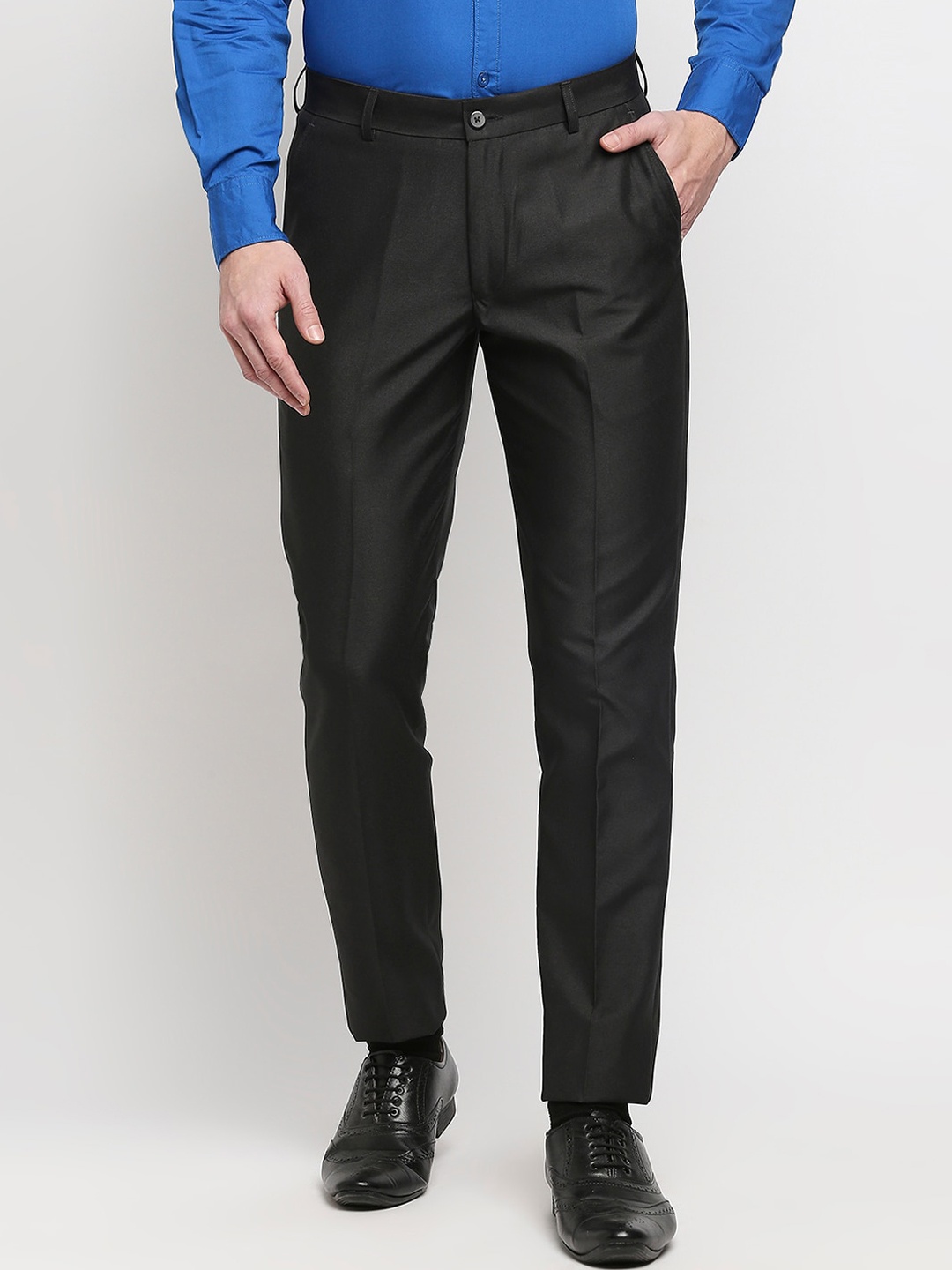 

Solemio Men Grey Solid Regular-Fit Formal Trousers