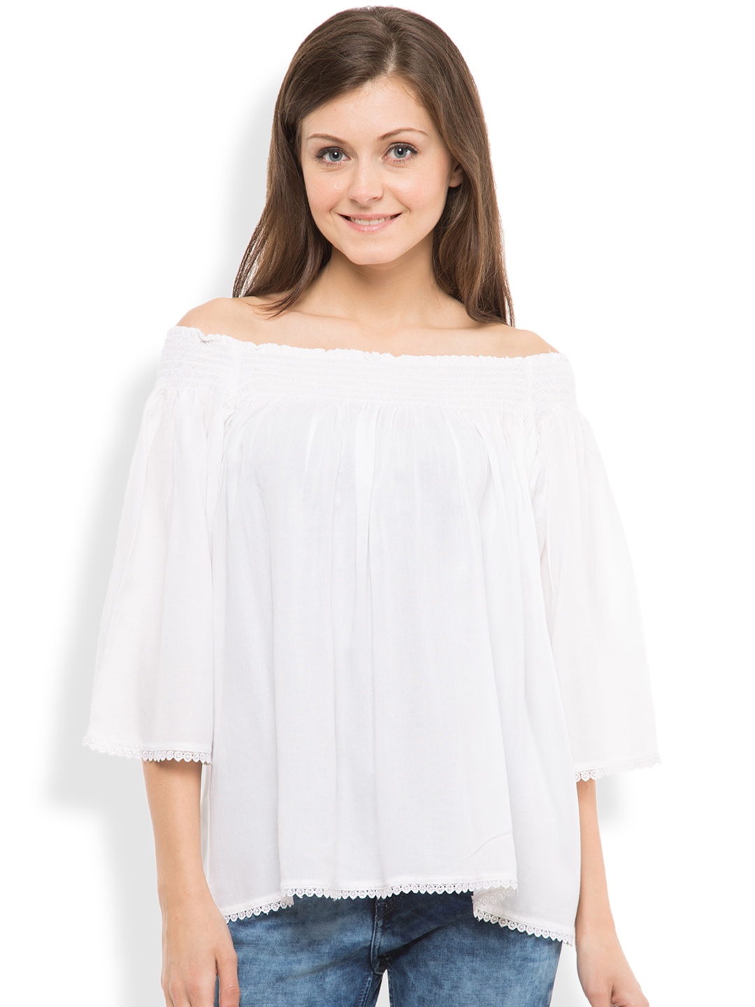 

Tokyo Talkies Women White Solid Off-Shoulder Top