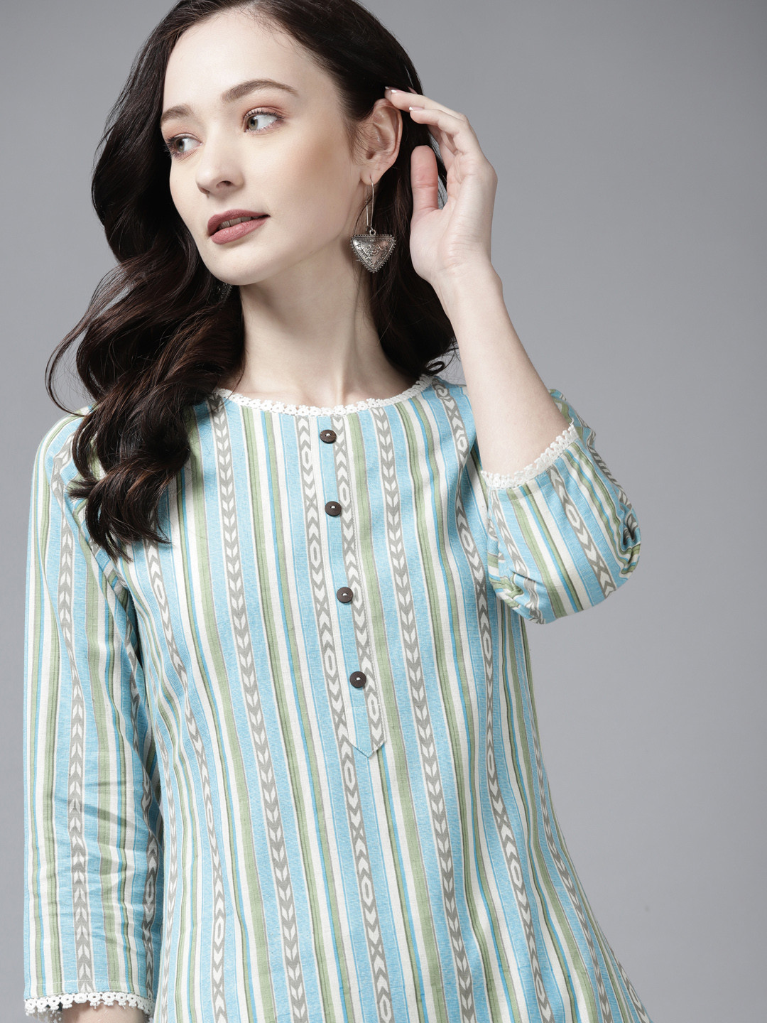 

Yufta Women Blue & Green Ethnic Motifs Printed Kurta