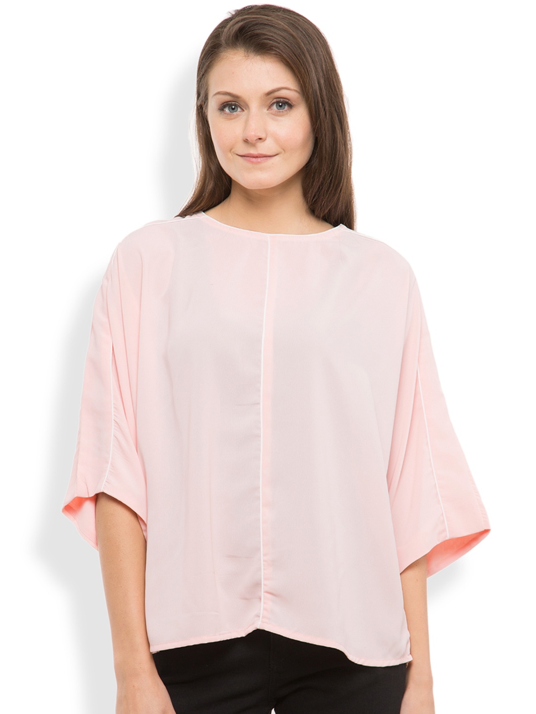 

Tokyo Talkies Women Peach-Coloured Solid Top