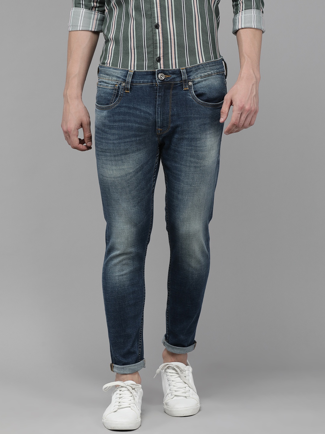 

Voi Jeans Men Navy Blue Cropped Skinny Fit Light Fade Stretchable Jeans