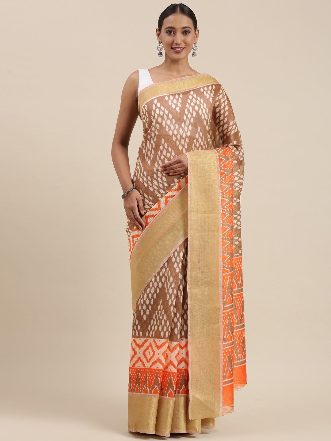 

Pothys Brown & Beige Geometric Printed Saree