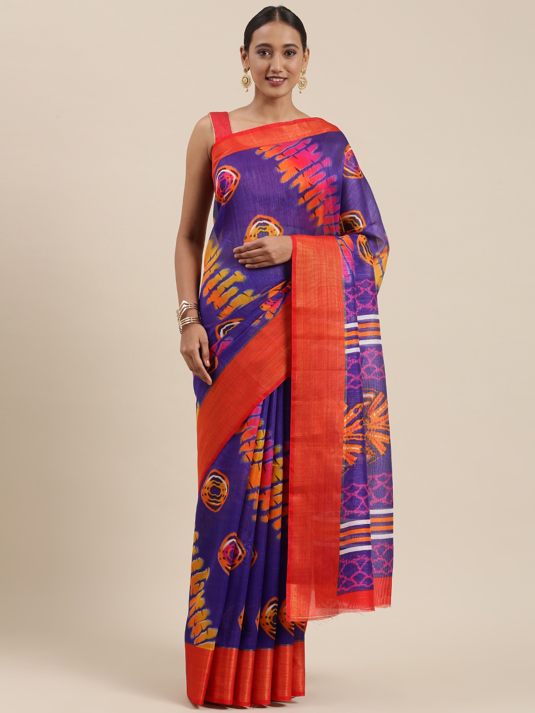 

Pothys Purple & Orange Abstract Printed Saree