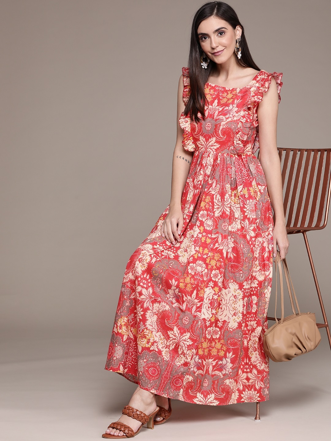 

aarke Ritu Kumar Women Rust & Off White Abstract Printed Maxi Dress
