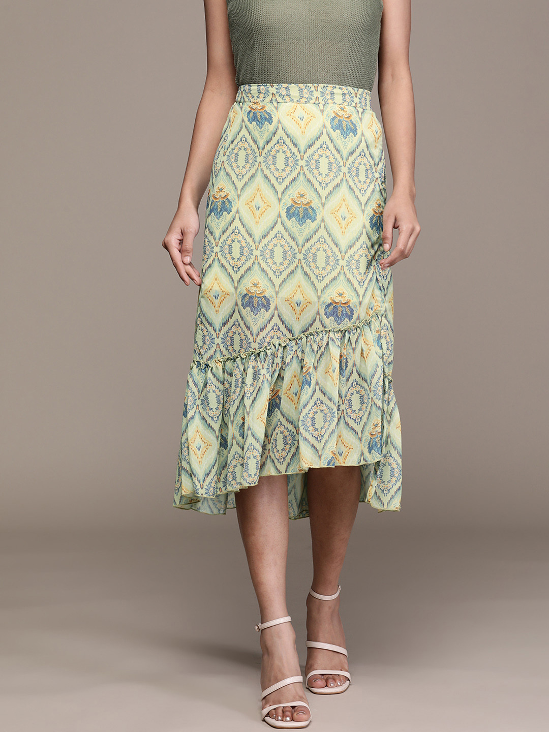 

aarke Ritu Kumar Women Green Printed Tiered Skirt