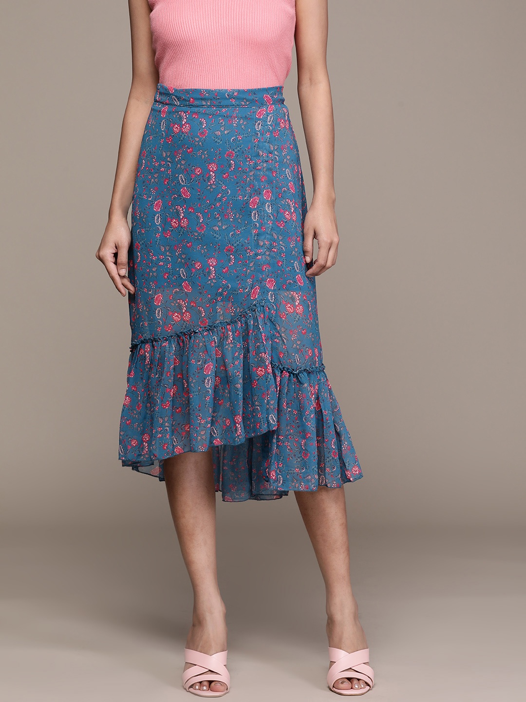 

aarke Ritu Kumar Women Blue Printed A-Line Skirt