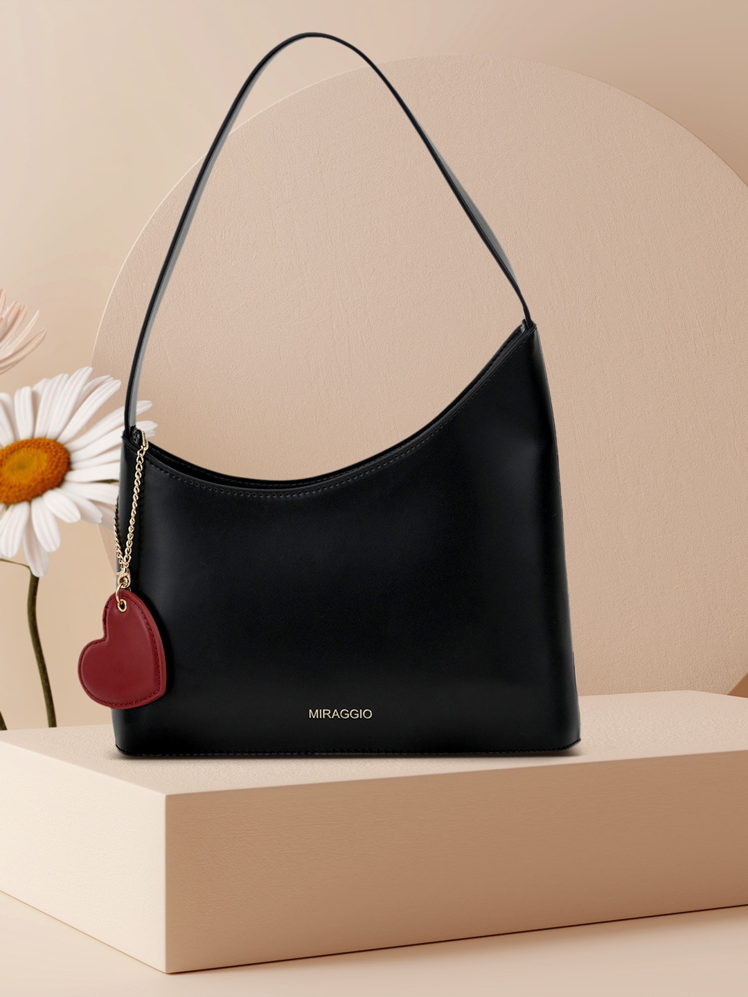 

MIRAGGIO Black Structured Shoulder Bag with Heart Charm