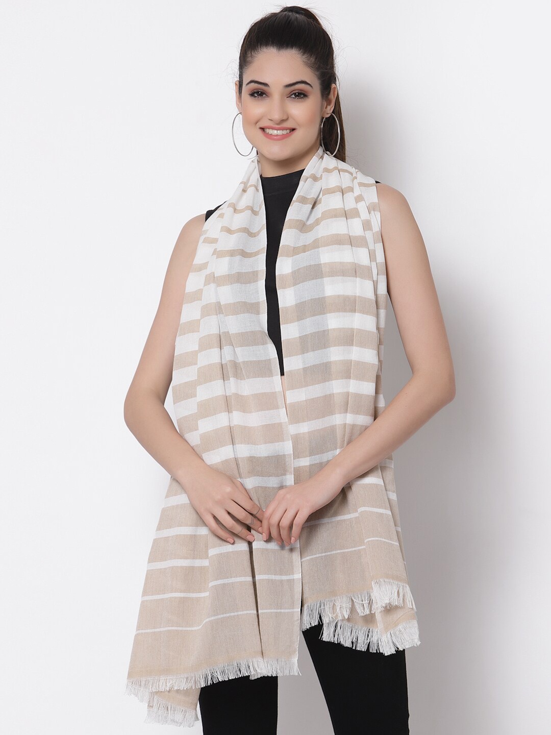 

Arrabi Women Beige Striped Stole