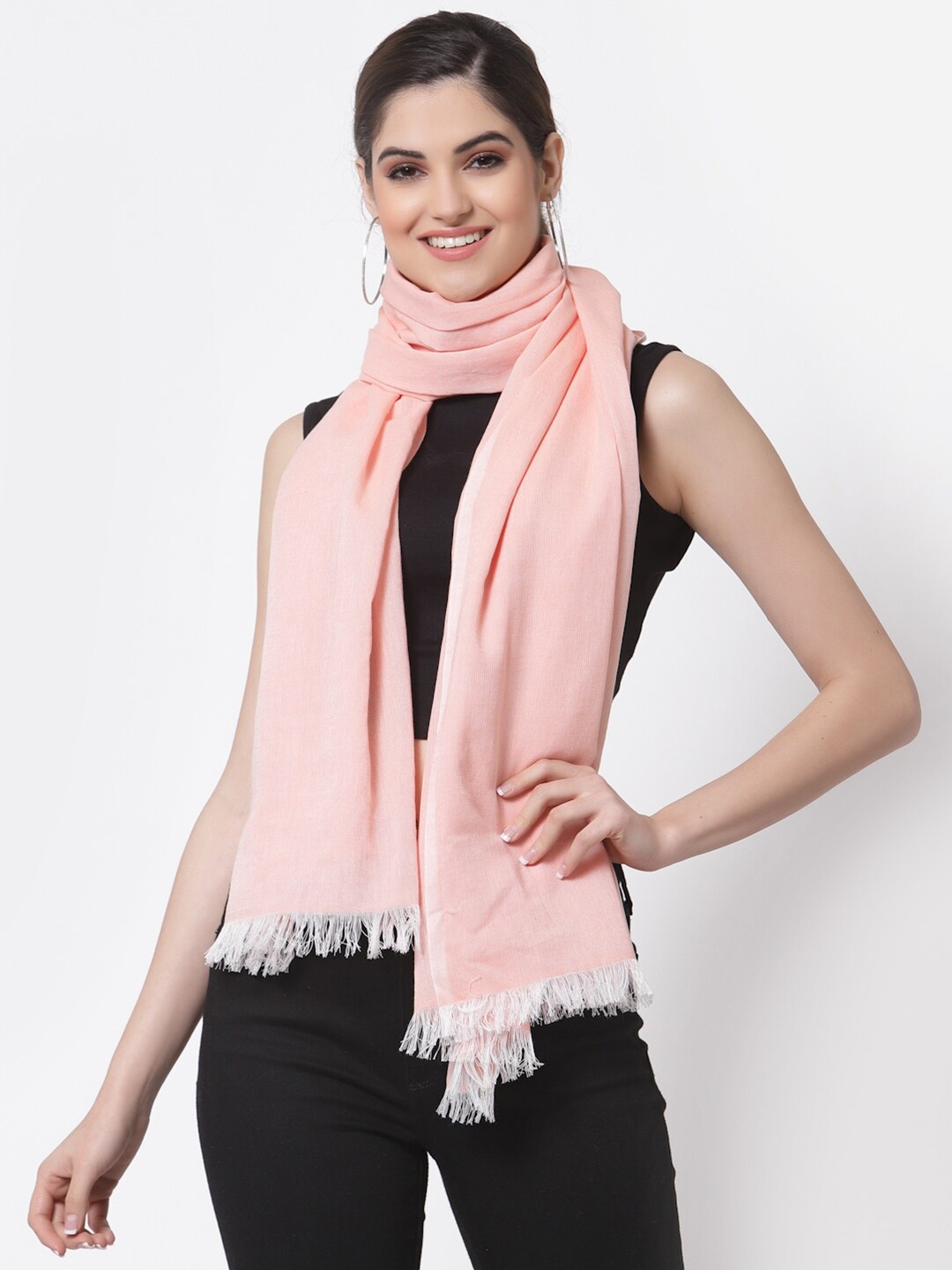 

Arrabi Women Peach-Coloured Solid Handwoven Cotton Stole