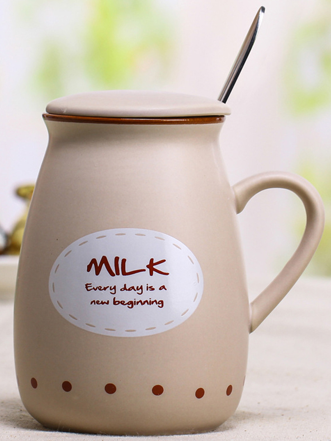 

BonZeaL Beige & White Printed 3D Ceramic Milk Printed Mug