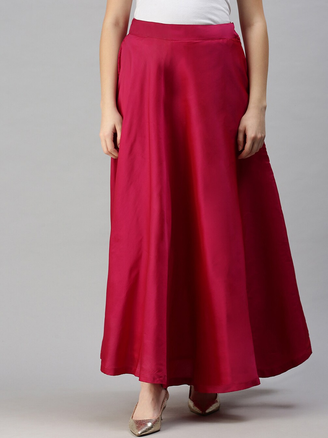 

De Moza Women Pink Solid Flared Maxi Skirt