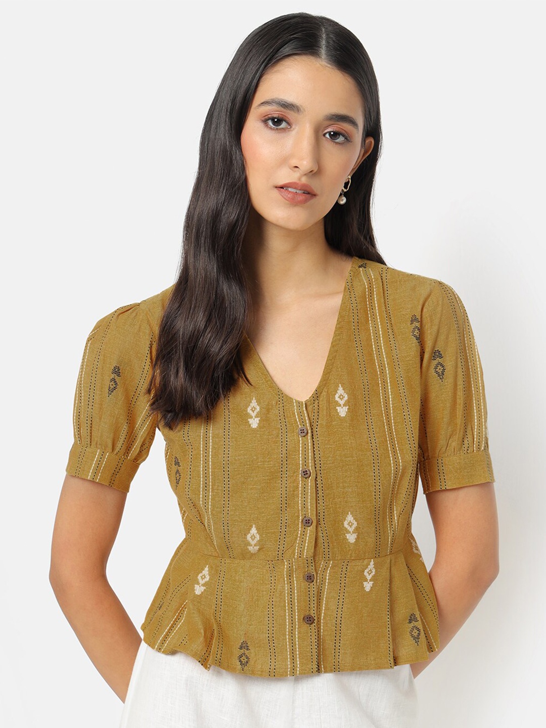 

Saaki Yellow Peplum Pure Cotton Crop Top